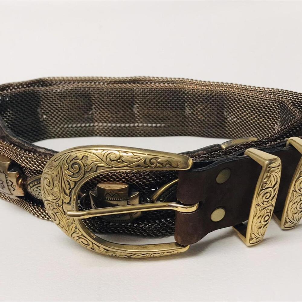 Vintage Sand Castle USA Metal Mesh & Leather belt.